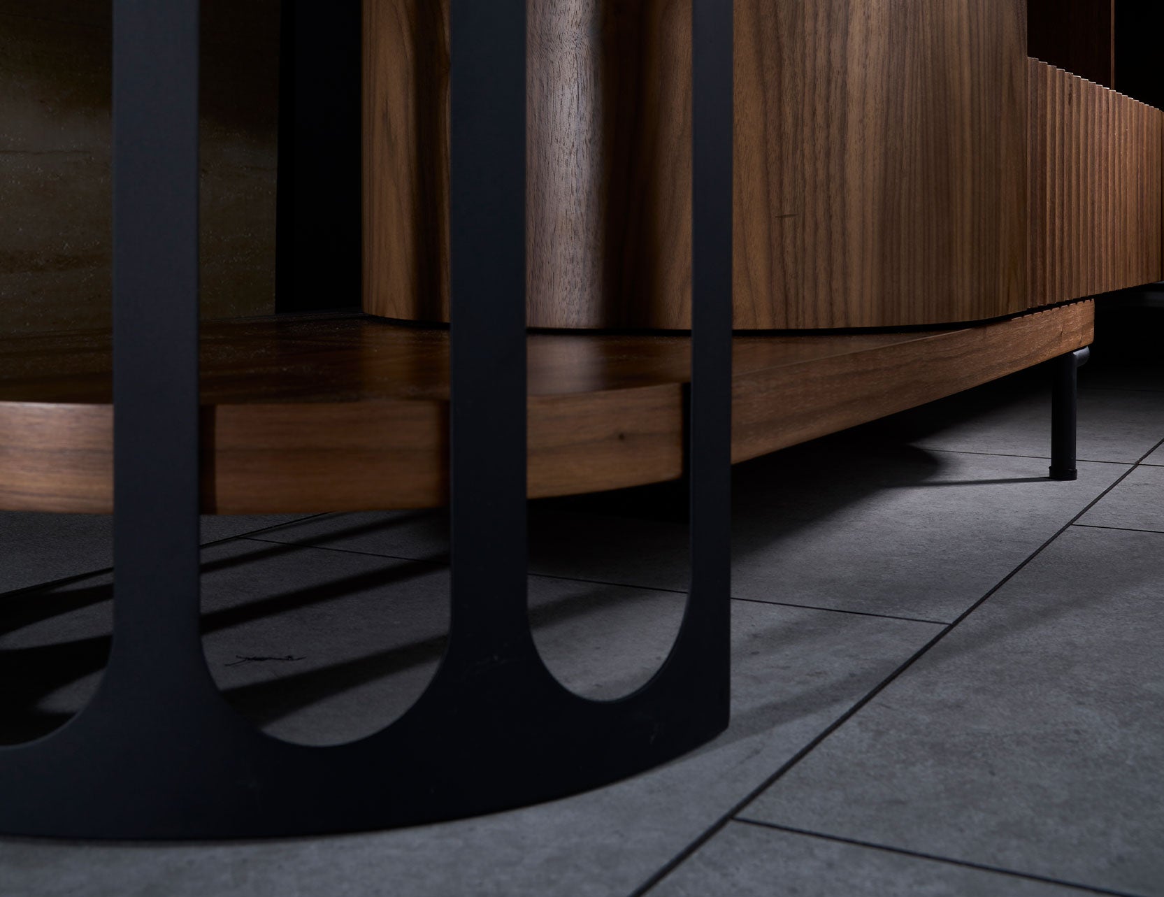 Fluto TV console close up showing sintered stone top