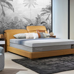 Upholstered bed frame highlighting the headboard design