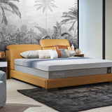 Upholstered bed frame highlighting the headboard design