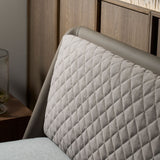 Slanted bed frame with a supportive upholstered headboard