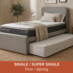 Holly Bedframe with Ashton Comfy Mattress upholstered in gray fabric with Pull-Out Mattress