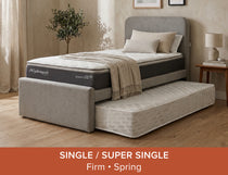 Holly Bedframe with Ashton Comfy Mattress upholstered in gray fabric with Pull-Out Mattress