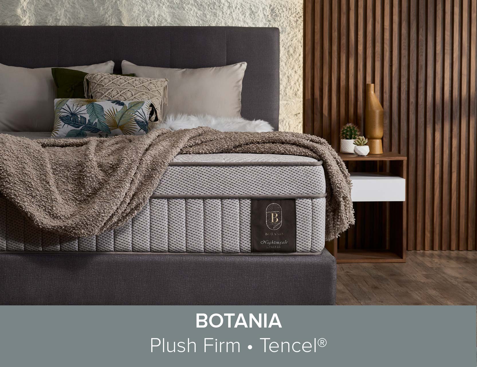 Botania mattress styled in a serene bedroom environment
