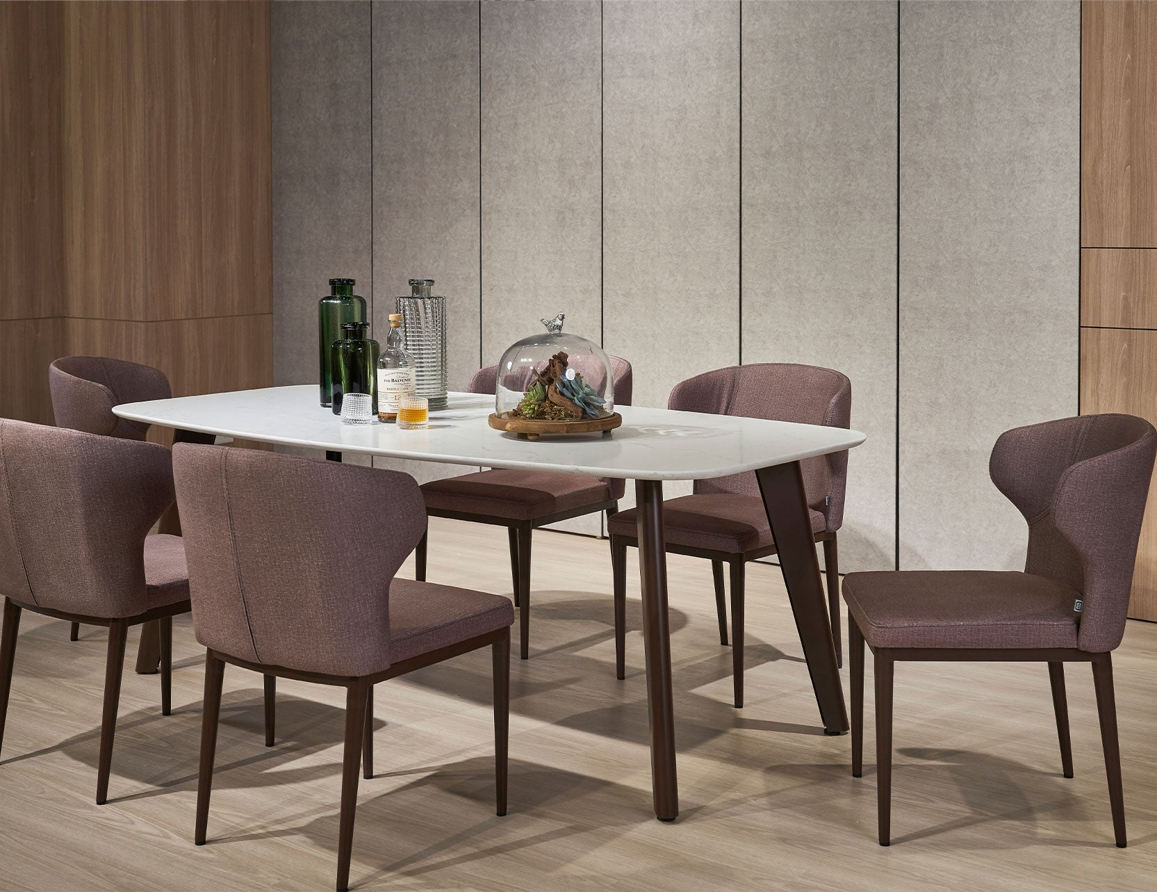 Carrara dining table styled in a refined dining space