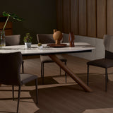 Branca foil dining table styled with dining chairs