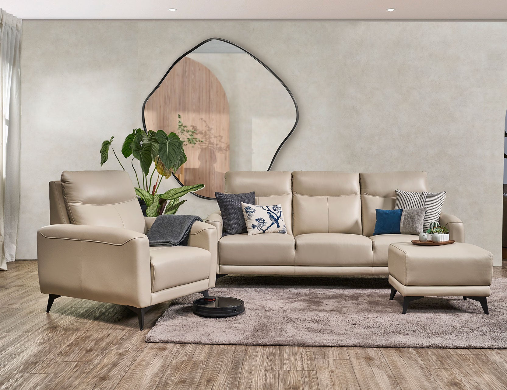 Leo sofa displayed with robotic vacuum clearance