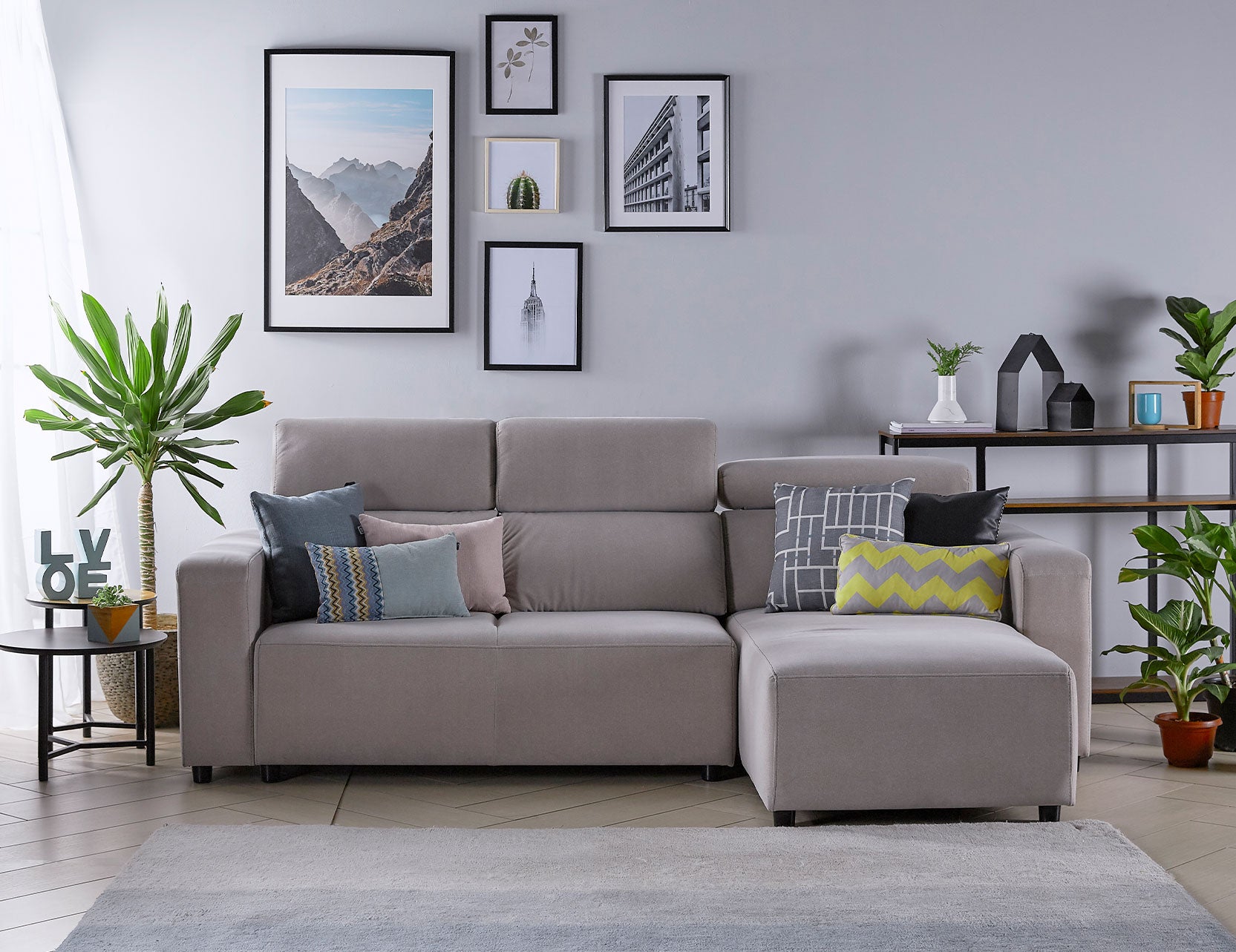 Karl fabric sofa highlighting its structured silhouette