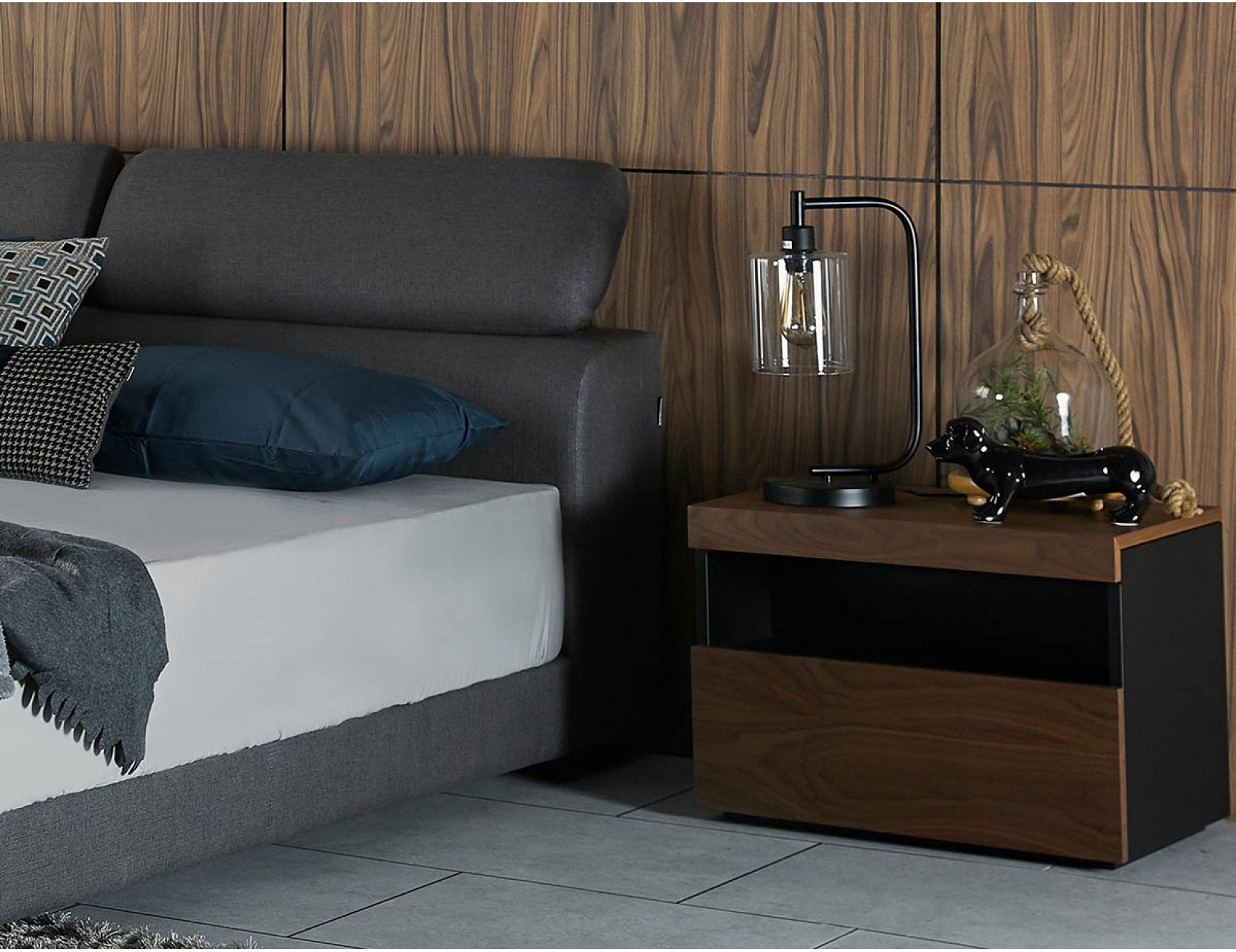 Slide bedside table styled in a modern bedroom