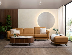 Vinge leather sofa front view highlighting seat comfort