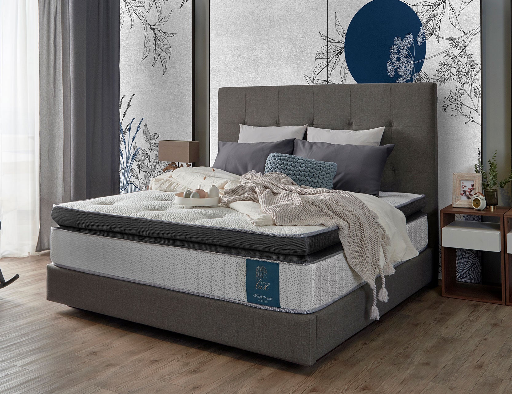 Altum bed frame with a clean upholstered headboard design
