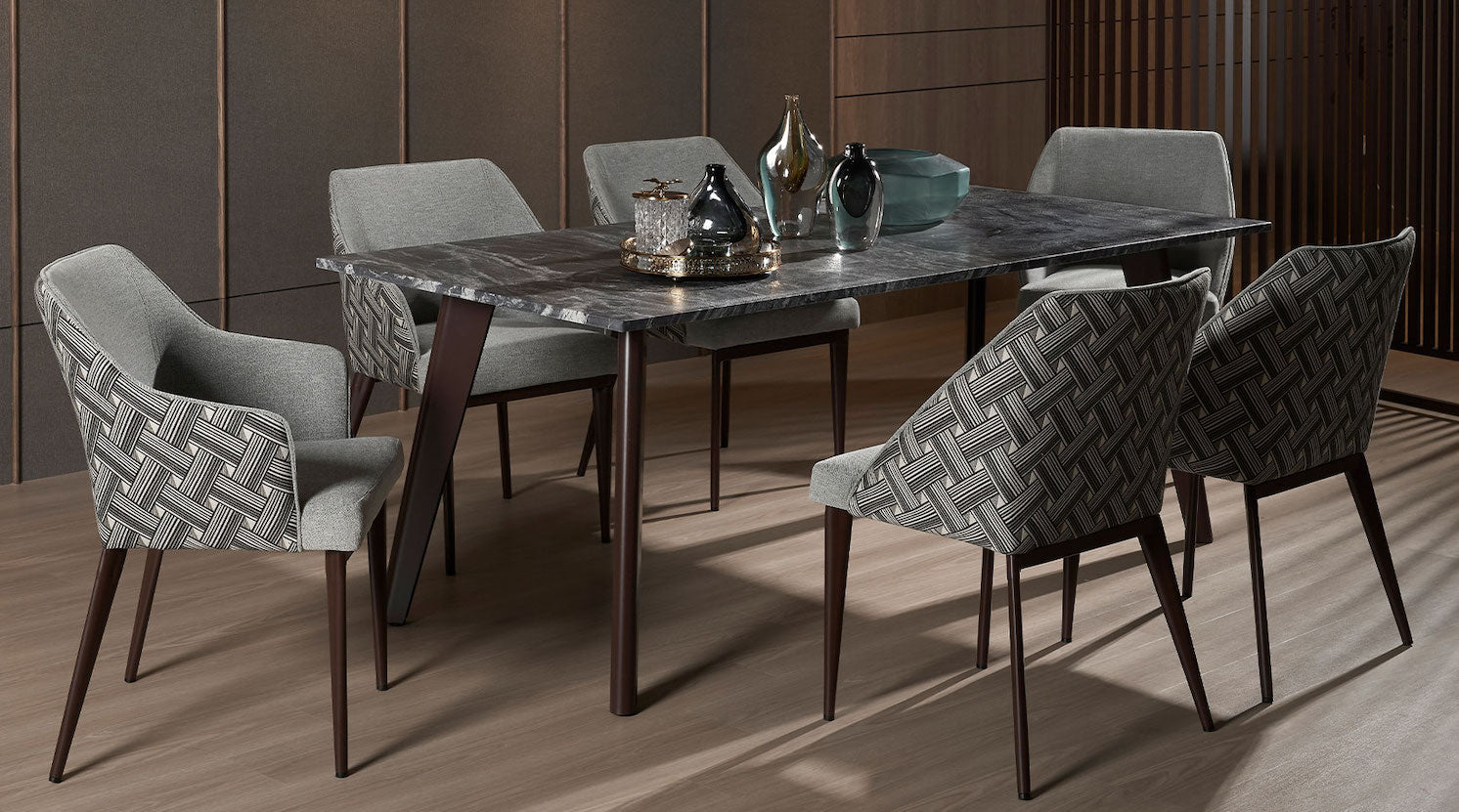 Black Beauty dining table set shown from a different angle