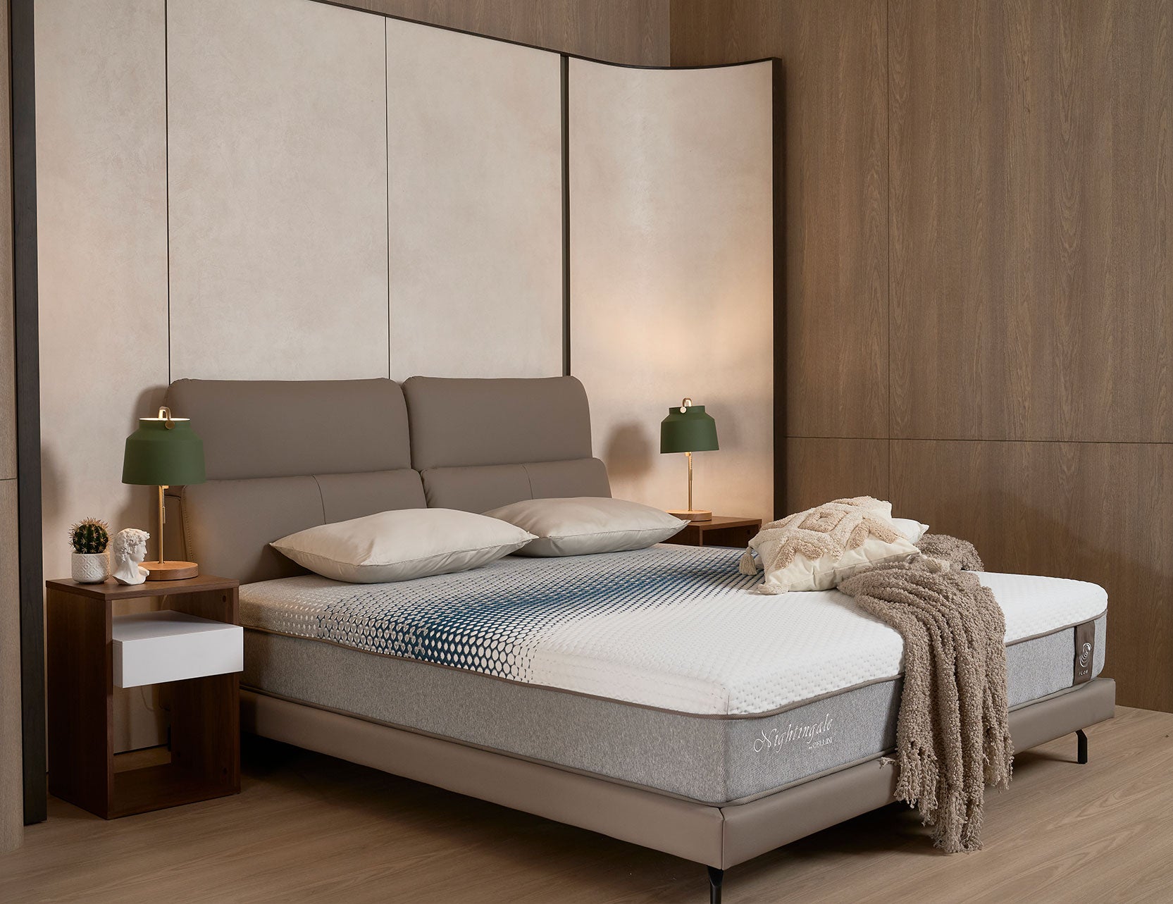 Cruise bed frame overview in a modern bedroom layout