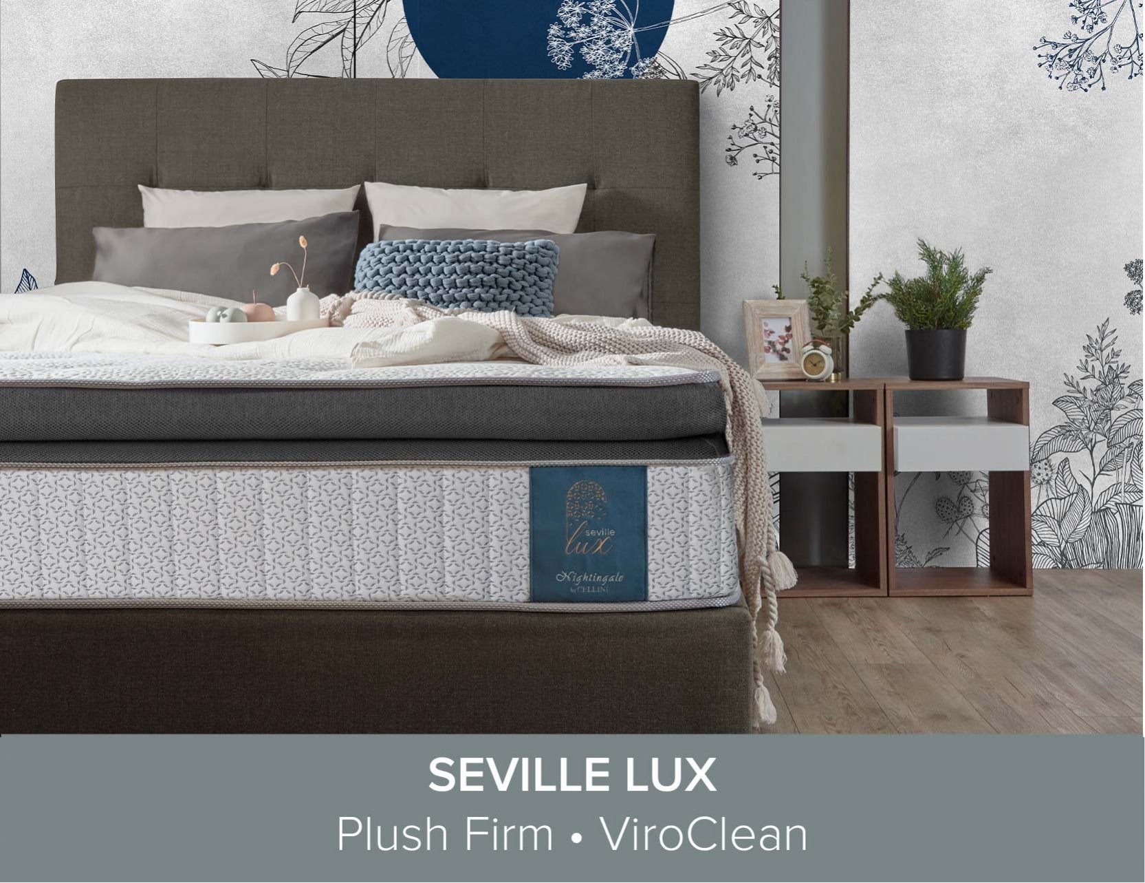 Mattress displayed on a minimalist bed base