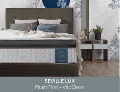 Mattress displayed on a minimalist bed base