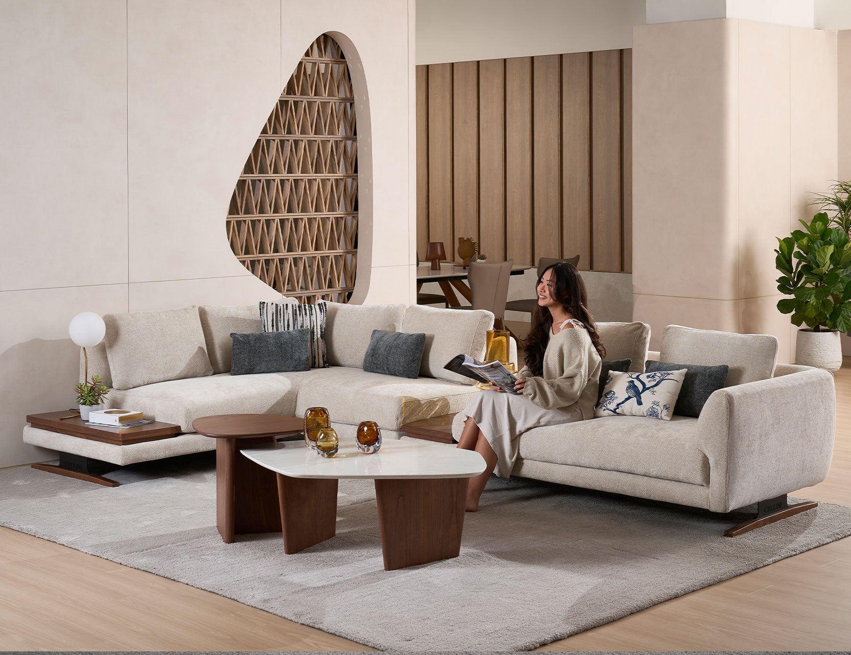 Evita leather recliner sofa in a modern living room setting