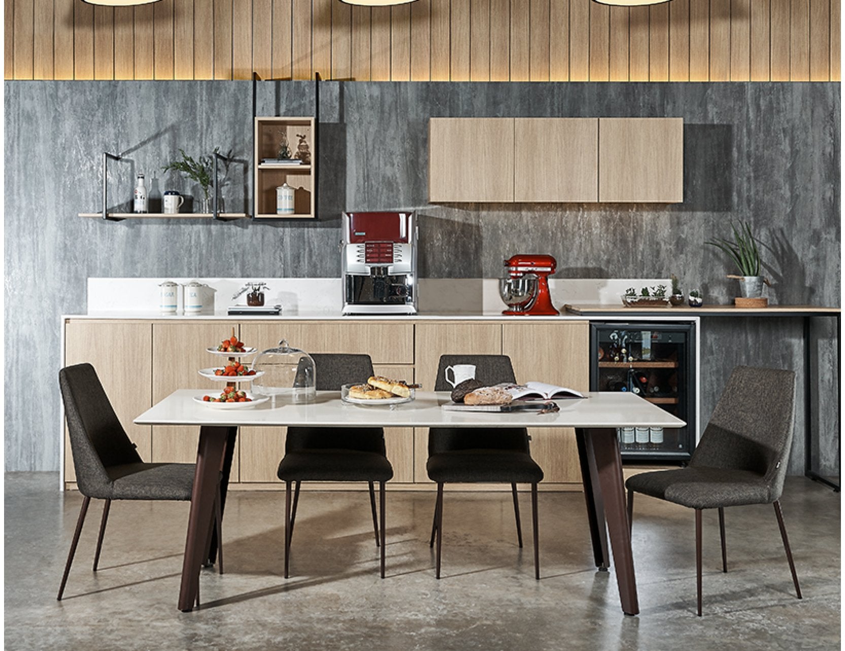 Kay quartz dining table bundle with six seater setup