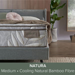 Natura mattress branding displayed on bed