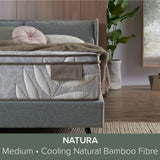Natura mattress branding displayed on bed