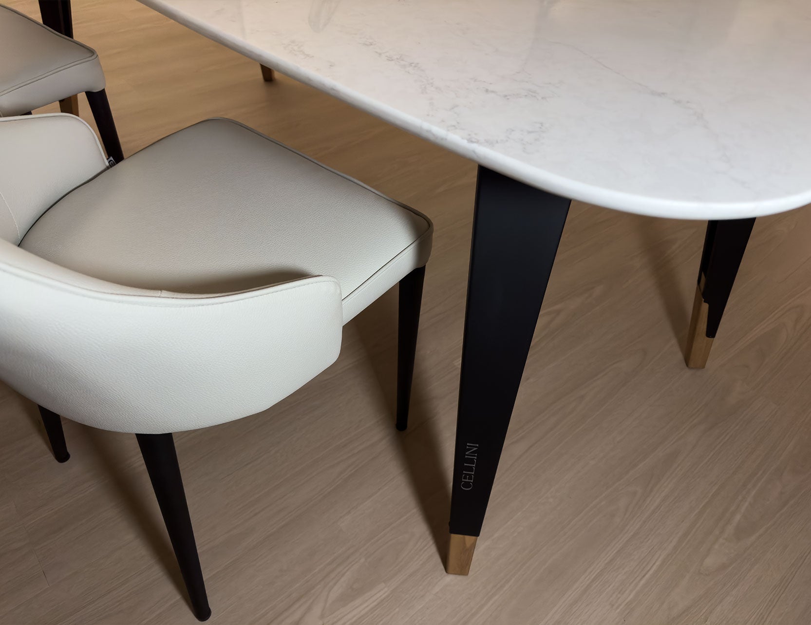 Nero dining table leg detail close up
