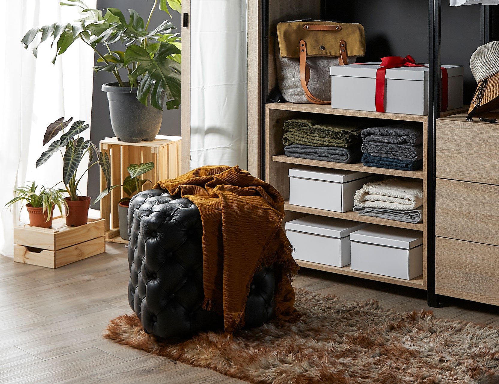 Chester leather stool with a refined upholstered finish