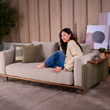 Celadon fabric seater sofa with a soft upholstered finish