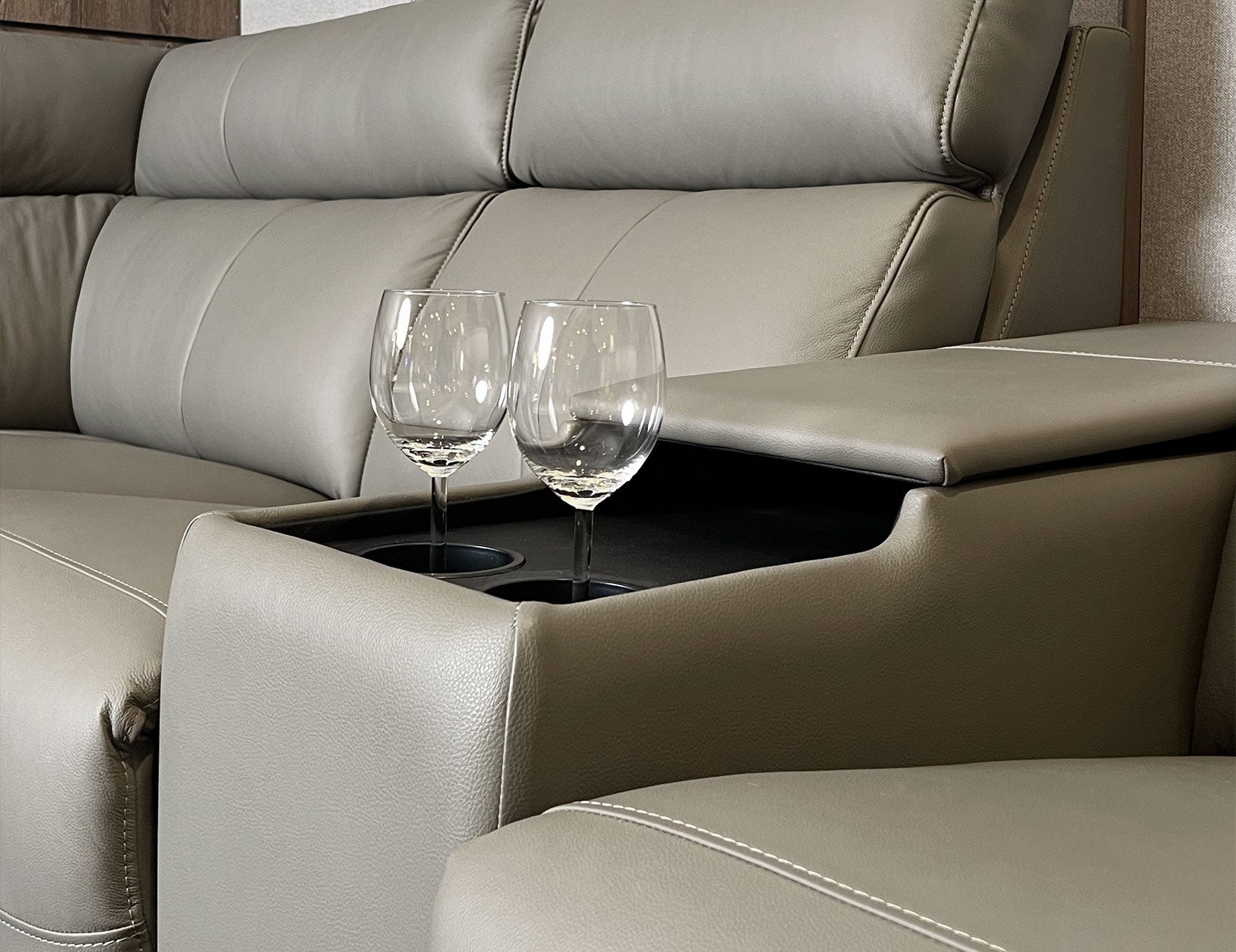 Dallas modular sofa close up with integrated cup holder