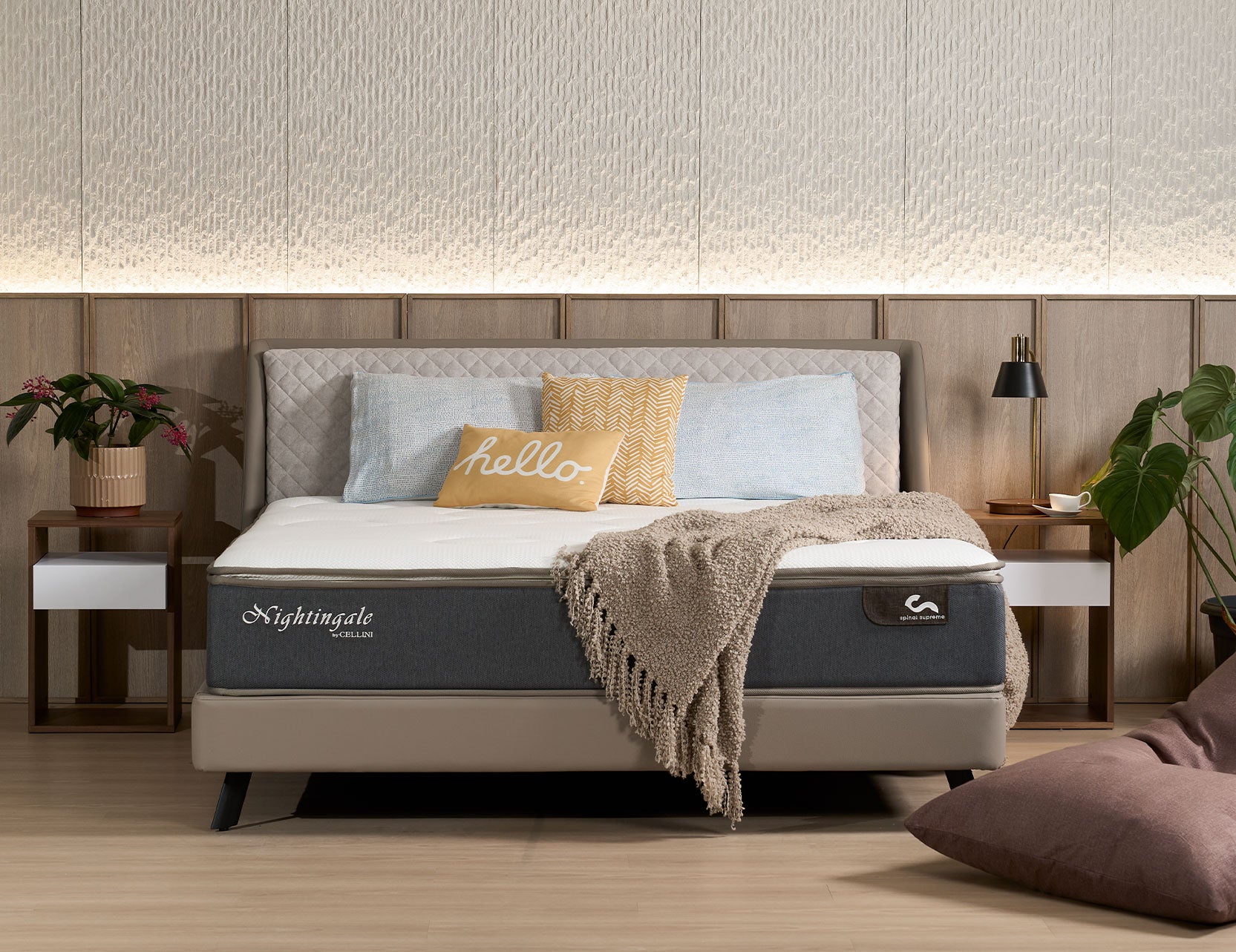 Slanted bed frame paired with Spinal Supreme mattress