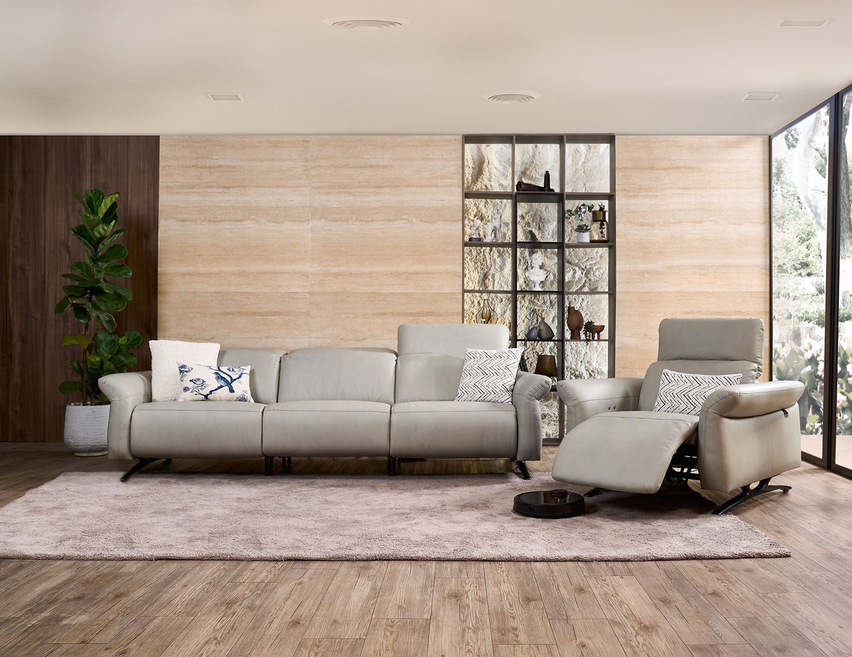 Viso leather sofa front view with clean modern lines